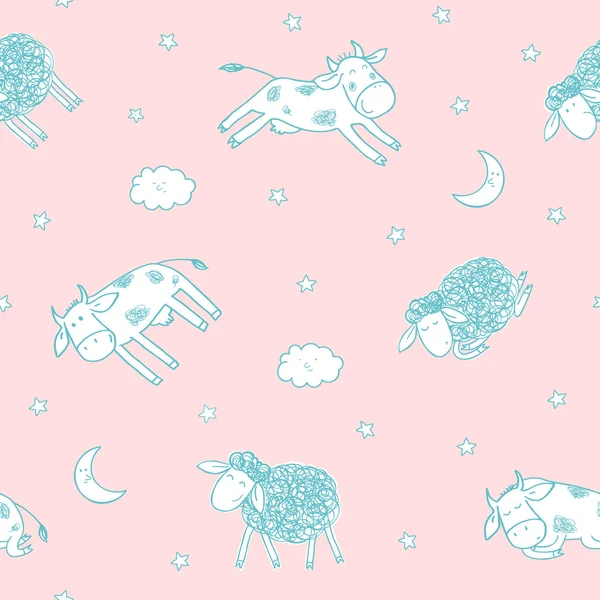 Modèle sans couture pour enfants avec des moutons et des vaches mignonnes . — Image vectorielle