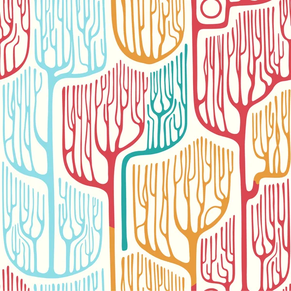 Modèle sans couture coloré avec des arbres stylisés. Printemps . — Image vectorielle