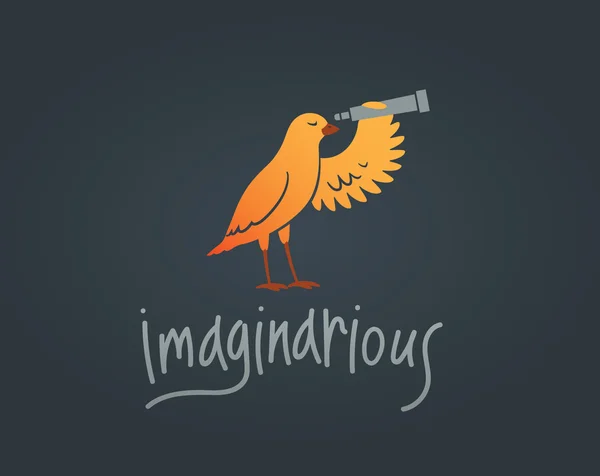 Gelber Vogel mit Fernglas. Logo Design Vektorvorlage. — Stockvektor