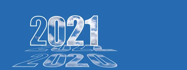 Happy new year 2021. The numbers 0, 1, 2, with a cloud structure on a blue isolated background. Banner, copy of the place. — Stock Photo, Image