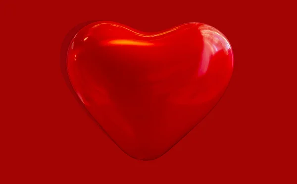 Grande cuore rosso su sfondo rosso isolato. Palloncino luccicante e festoso. Immagine 3d per il tuo biglietto di auguri di San Valentino — Foto Stock