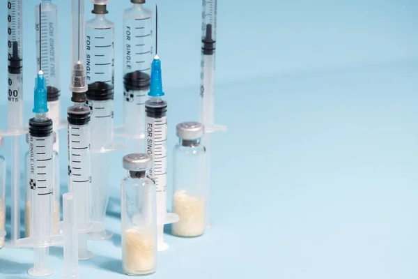 Glass Ampoules Medical Syringes Concept Routine Vaccination Population Selective Focus — Stock Photo, Image