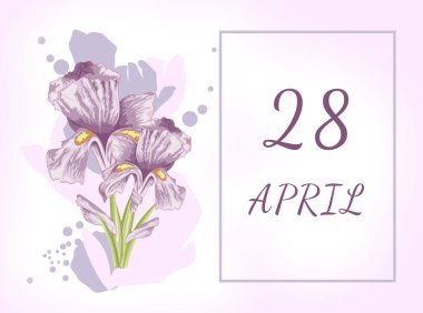 28 Nisan. Ayın 28. günü, takvim tarihi. İki güzel zambak çiçeği, bulanık arkaplan, pastel renkler. Nazik çizim. Bahar ayı, yılın günü konsepti..
