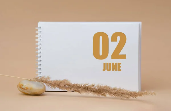 June 02Th Day Month Calendar Date White Blank Sheet Notepad — Stock Photo, Image