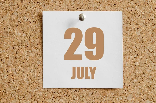 Temmuz Ayın Günü Takvim Tarihi Beyaz Takvim Kağıdı Kahverengi Mantar — Stok fotoğraf