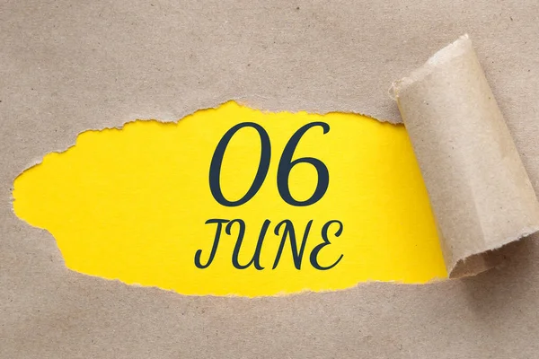 June 06Th Day Month Calendar Date Hole Paper Edges Torn — Stockfoto