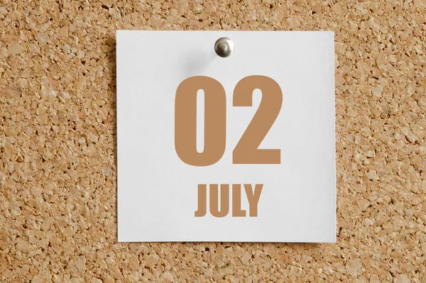 July 02Th Day Month Calendar Date White Calendar Sheet Attached — Stockfoto