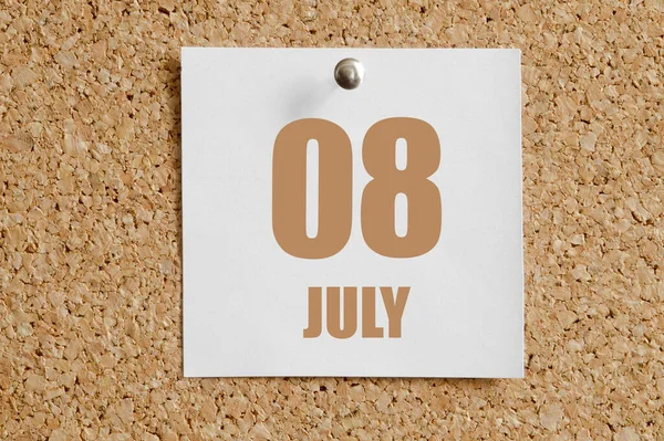 July 08Th Day Month Calendar Date White Calendar Sheet Attached — Stockfoto
