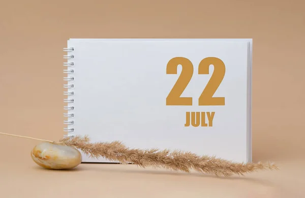 July 22Th Day Month Calendar Date White Blank Sheet Notepad — Stock Photo, Image