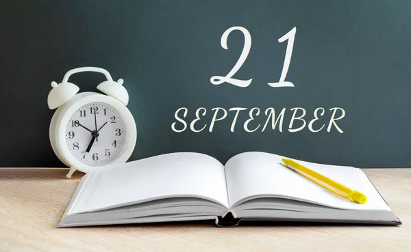 September Day Month Calendar Date White Alarm Clock Open Notebook — Stock Photo, Image