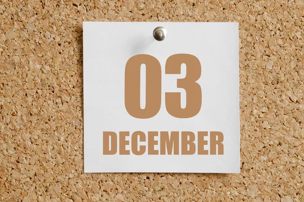 Dicembre 03Esimo Giorno Del Mese Data Del Calendario Foglio Calendario — Foto Stock