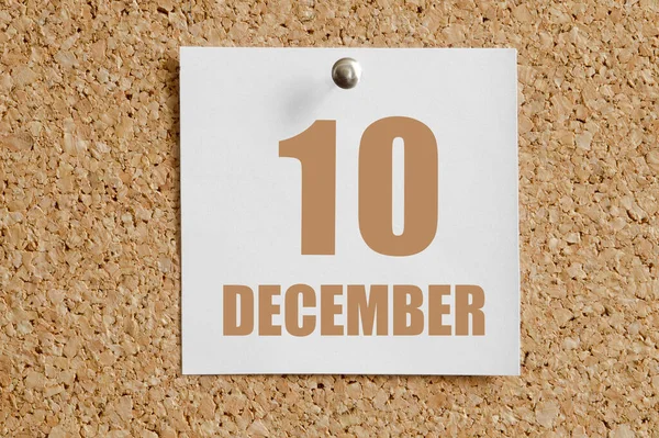 Grudnia Dziesiąty Dzień Miesiąca Data Kalendarzowa Biały Arkusz Kalendarzowy Dołączony — Zdjęcie stockowe