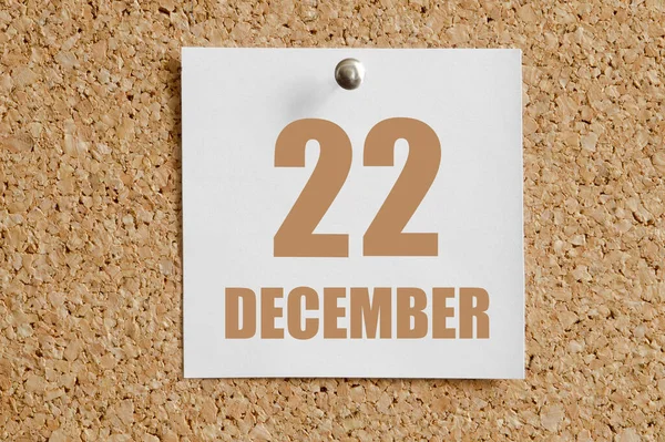 Dezembro 22O Dia Mês Data Calendário Folha Calendário Branca Anexada — Fotografia de Stock