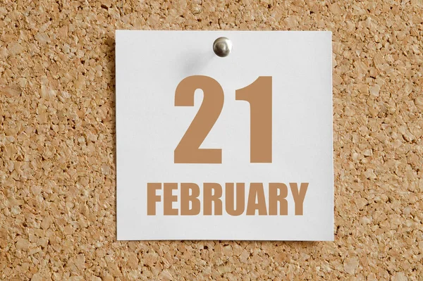 Φεβρουαρίου 21Η Ημέρα Του Μήνα Ηµερολογία Λευκό Ηµερολογιακό Φύλλο Προσαρµοσµένο — Φωτογραφία Αρχείου