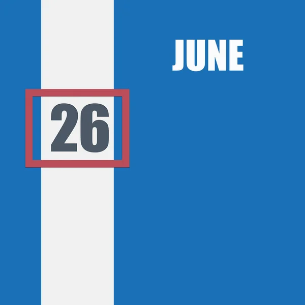 Juin 26Ème Jour Mois Date Calendrier Fond Bleu Avec Bande — Photo