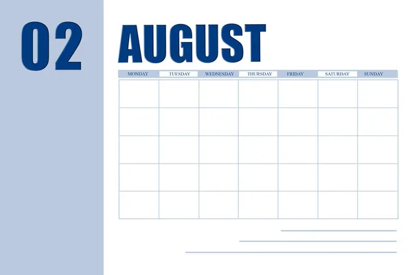 August 2Th Day Month Calendar Date Event Planner Month Agenda — Stock Photo, Image