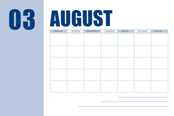 August 3Th Day Month Calendar Date Event Planner Month Agenda — Stockfoto