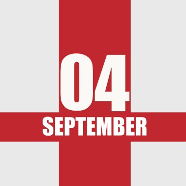 4 Eylül. Ayın dördüncü günü, takvim tarihi. Beyaz sayılar ve kırmızı kesişen çizgiler. Yılın günü kavramı, zaman çizelgesi, sonbahar ayı