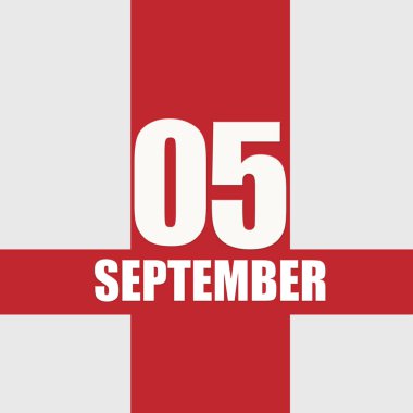 5 Eylül. Ayın beşinci günü, takvim tarihi. Beyaz sayılar ve kırmızı kesişen çizgiler. Yılın günü kavramı, zaman çizelgesi, sonbahar ayı