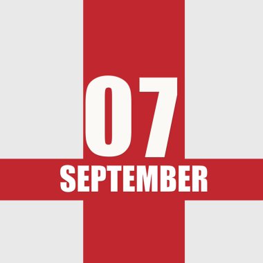 7 Eylül. Ayın yedinci günü, takvim tarihi. Beyaz sayılar ve kırmızı kesişen çizgiler. Yılın günü kavramı, zaman çizelgesi, sonbahar ayı