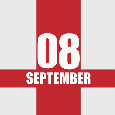 8 Eylül. Ayın sekizinci günü, takvim tarihi. Beyaz sayılar ve kırmızı kesişen çizgiler. Yılın günü kavramı, zaman çizelgesi, sonbahar ayı