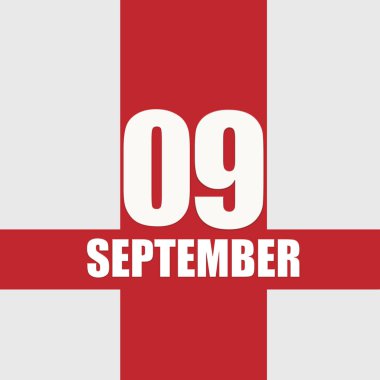 9 Eylül. Ayın dokuzuncu günü, takvim tarihi. Beyaz sayılar ve kırmızı kesişen çizgiler. Yılın günü kavramı, zaman çizelgesi, sonbahar ayı