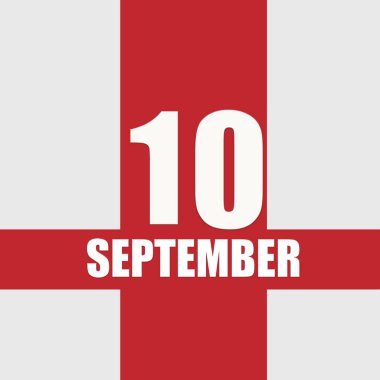 10 Eylül. Ayın onuncu günü, takvim tarihi. Beyaz sayılar ve kırmızı kesişen çizgiler. Yılın günü kavramı, zaman çizelgesi, sonbahar ayı