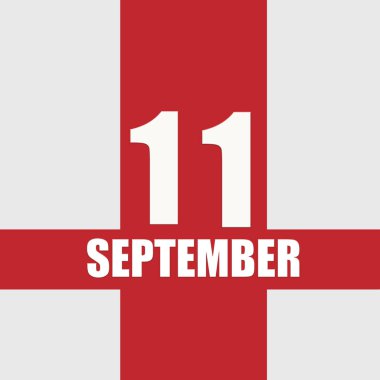 11 Eylül. Ayın 11. günü, takvim tarihi. Beyaz sayılar ve kırmızı kesişen çizgiler. Yılın günü kavramı, zaman çizelgesi, sonbahar ayı