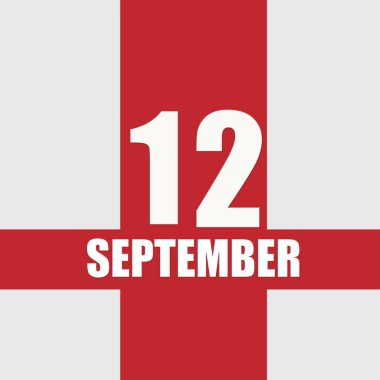 12 Eylül. Ayın 12. günü, takvim tarihi. Beyaz sayılar ve kırmızı kesişen çizgiler. Yılın günü kavramı, zaman çizelgesi, sonbahar ayı