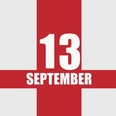 13 Eylül. Ayın 13 'ü, takvim tarihi. Beyaz sayılar ve kırmızı kesişen çizgiler. Yılın günü kavramı, zaman çizelgesi, sonbahar ayı