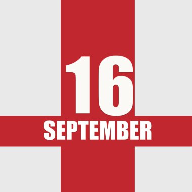 16 Eylül. Ayın 16. günü, takvim tarihi. Beyaz sayılar ve kırmızı kesişen çizgiler. Yılın günü kavramı, zaman çizelgesi, sonbahar ayı