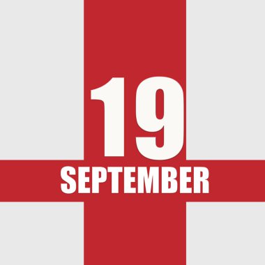 19 Eylül. Ayın 19. günü, takvim tarihi. Beyaz sayılar ve kırmızı kesişen çizgiler. Yılın günü kavramı, zaman çizelgesi, sonbahar ayı