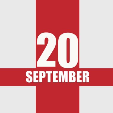 20 Eylül. Ayın 20. günü, takvim tarihi. Beyaz sayılar ve kırmızı kesişen çizgiler. Yılın günü kavramı, zaman çizelgesi, sonbahar ayı