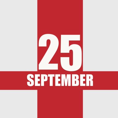 25 Eylül. Ayın 25. günü, takvim tarihi. Beyaz sayılar ve kırmızı kesişen çizgiler. Yılın günü kavramı, zaman çizelgesi, sonbahar ayı