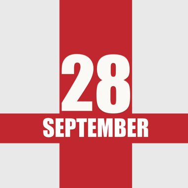 28 Eylül. Ayın 28. günü, takvim tarihi. Beyaz sayılar ve kırmızı kesişen çizgiler. Yılın günü kavramı, zaman çizelgesi, sonbahar ayı