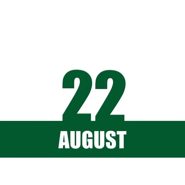 八月二十二日 每月22日 日历日期 绿色数字和条纹与白色文字在孤立的背景 月的概念 — 图库照片