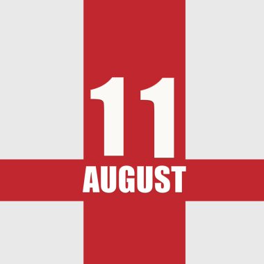 11 Ağustos 'ta. Ayın 11. günü, takvim tarihi. Beyaz sayılar ve kırmızı kesişen çizgiler. Yılın günü kavramı, zaman çizelgesi, yaz ayı..