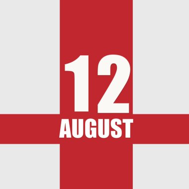 12 Ağustosta. Ayın 12. günü, takvim tarihi. Beyaz sayılar ve kırmızı kesişen çizgiler. Yılın günü kavramı, zaman çizelgesi, yaz ayı..