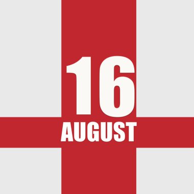 16 Ağustosta. Ayın 16. günü, takvim tarihi. Beyaz sayılar ve kırmızı kesişen çizgiler. Yılın günü kavramı, zaman çizelgesi, yaz ayı..