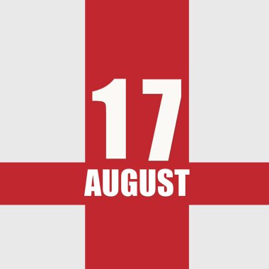 17 Ağustosta. Ayın 17. günü, takvim tarihi. Beyaz sayılar ve kırmızı kesişen çizgiler. Yılın günü kavramı, zaman çizelgesi, yaz ayı..