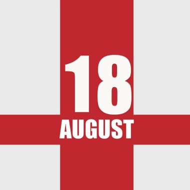 18 Ağustosta. Ayın 18. günü, takvim tarihi. Beyaz sayılar ve kırmızı kesişen çizgiler. Yılın günü kavramı, zaman çizelgesi, yaz ayı..