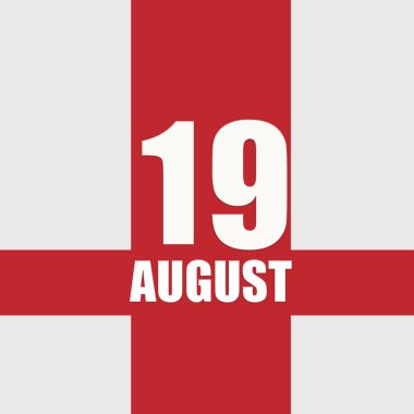 19 Ağustosta. Ayın 19. günü, takvim tarihi. Beyaz sayılar ve kırmızı kesişen çizgiler. Yılın günü kavramı, zaman çizelgesi, yaz ayı..