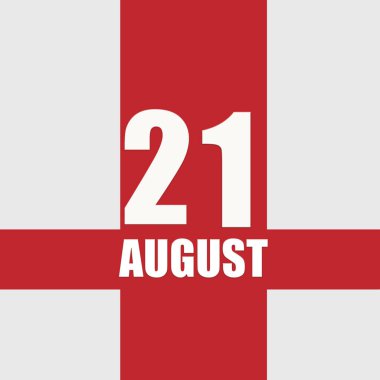 21 Ağustosta. Ayın 21. günü, takvim tarihi. Beyaz sayılar ve kırmızı kesişen çizgiler. Yılın günü kavramı, zaman çizelgesi, yaz ayı..