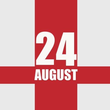 Ağustosun 24 'ü. Ayın 24 'ü, takvim tarihi. Beyaz sayılar ve kırmızı kesişen çizgiler. Yılın günü kavramı, zaman çizelgesi, yaz ayı..