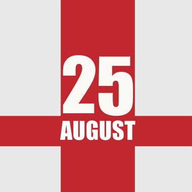 25 Ağustosta. Ayın 25. günü, takvim tarihi. Beyaz sayılar ve kırmızı kesişen çizgiler. Yılın günü kavramı, zaman çizelgesi, yaz ayı..