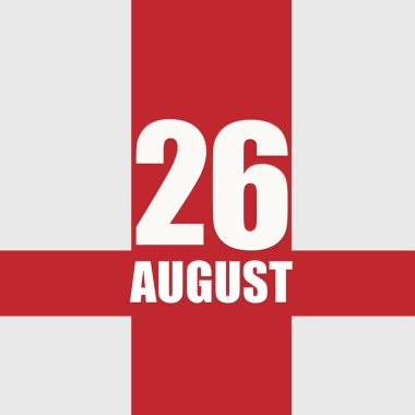 26 Ağustosta. Ayın 26 'sı, takvim tarihi. Beyaz sayılar ve kırmızı kesişen çizgiler. Yılın günü kavramı, zaman çizelgesi, yaz ayı..