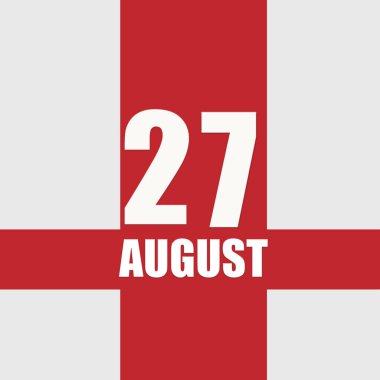 27 Ağustosta. Ayın 27 'si, takvim tarihi. Beyaz sayılar ve kırmızı kesişen çizgiler. Yılın günü kavramı, zaman çizelgesi, yaz ayı..