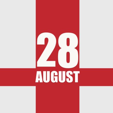 28 Ağustosta. Ayın 28. günü, takvim tarihi. Beyaz sayılar ve kırmızı kesişen çizgiler. Yılın günü kavramı, zaman çizelgesi, yaz ayı..