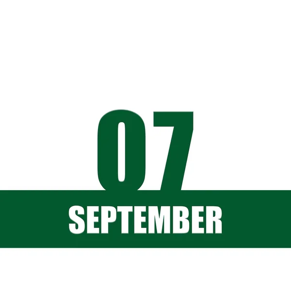 7. september. 7. dag i måneden, kalender date.Green numre og stribe med hvid tekst på isoleret baggrund. Begrebet dag i året, tidsplanlægger, efterårsmåned. - Stock-foto