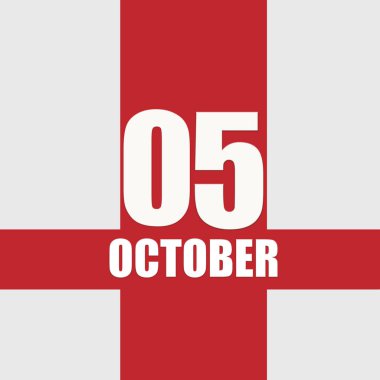 5 Ekim. Ayın beşinci günü, takvim tarihi. Beyaz sayılar ve kırmızı kesişen çizgiler. Yılın günü kavramı, zaman çizelgesi, sonbahar ayı